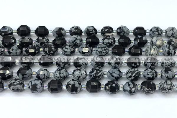 CCB1448 15 inches 7mm - 8mm faceted snowflake obsidian beads