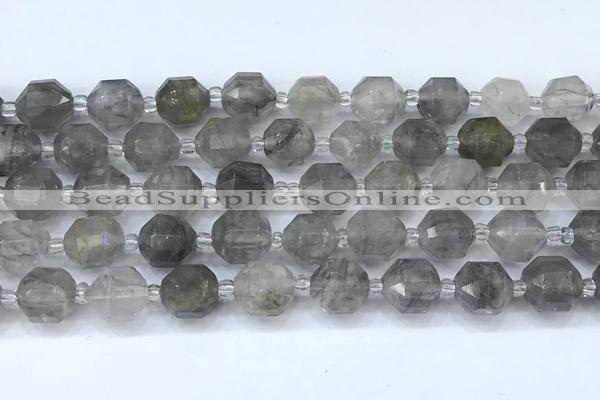 CCB1459 15 inches 9mm - 10mm faceted cloudy quartz beads