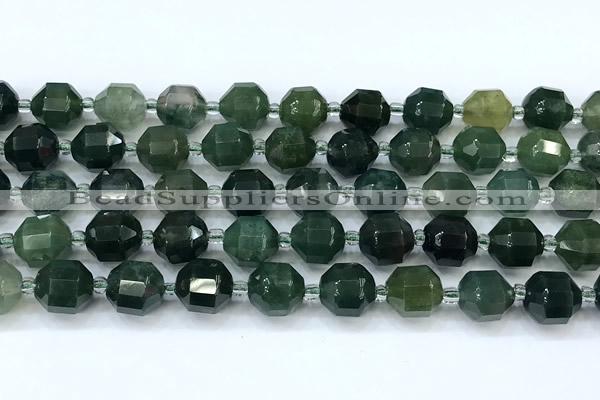 CCB1472 15 inches 9mm - 10mm faceted moss agate beads