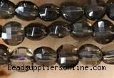 CCB534 15.5 inches 4mm faceted coin smoky quartz beads