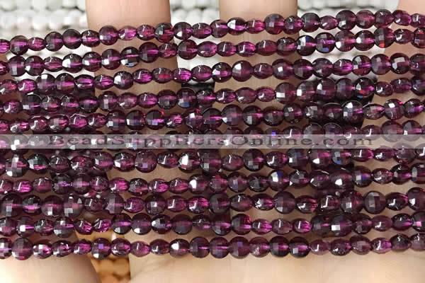 CCB537 15.5 inches 4mm faceted coin purple garnet beads wholesale