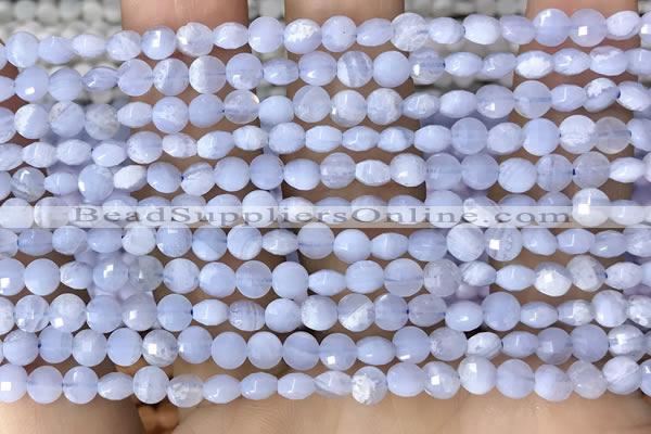 CCB551 15.5 inches 4mm faceted coin blue lace agate beads