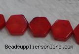 CCB64 15.5 inches 13mm hexagon red coral beads Wholesale