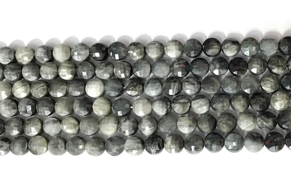 CCB765 15.5 inches 8mm faceted coin eagle eye jasper beads