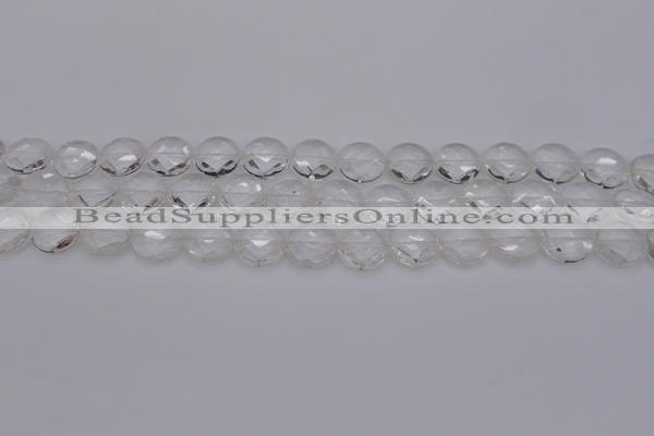 CCC502 15.5 inches 8mm faceted coin natural white crystal beads