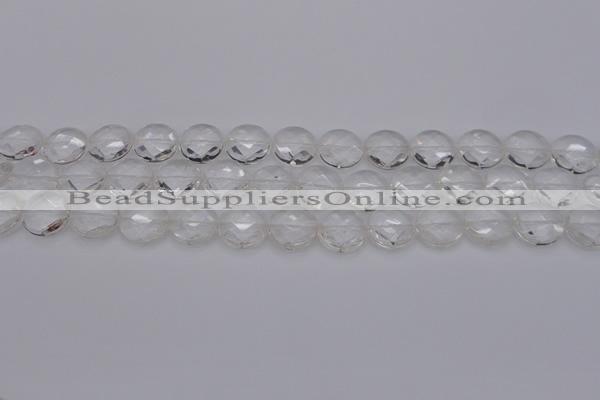 CCC503 15.5 inches 10mm faceted coin natural white crystal beads