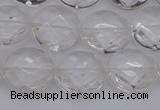 CCC504 15.5 inches 12mm faceted coin natural white crystal beads