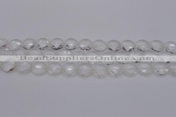 CCC504 15.5 inches 12mm faceted coin natural white crystal beads