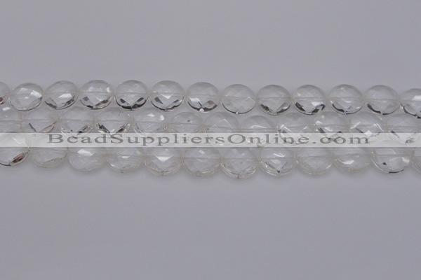 CCC505 15.5 inches 14mm faceted coin natural white crystal beads