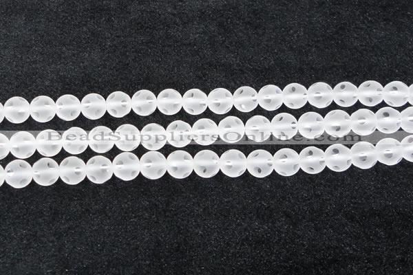 CCC609 15.5 inches 12mm faceted round matte natural white crystal beads