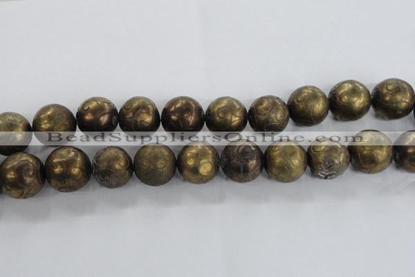 CCJ356 15.5 inches 25mm carved round plated China jade beads