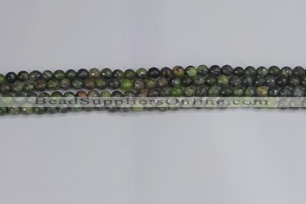 CCJ420 15.5 inches 4mm faceted round dendritic green jade beads