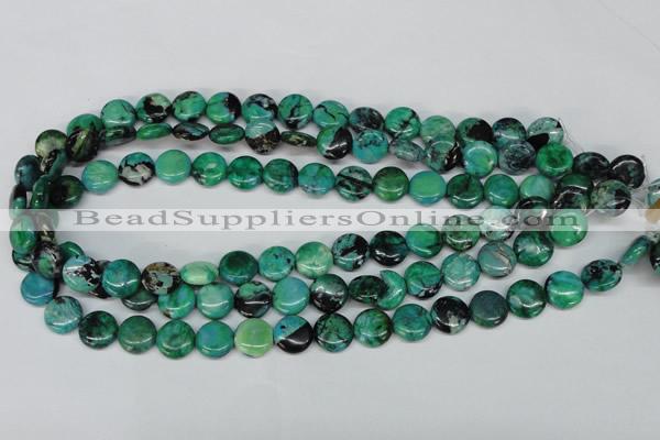 CCO150 15.5 inches 12mm flat round dyed natural chrysotine beads