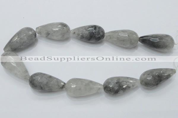 CCQ113 15.5 inches 20*40mm faceted teardrop cloudy quartz beads