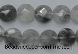 CCQ135 15.5 inches 12mm faceted coin cloudy quartz beads wholesale