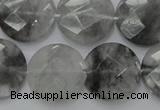 CCQ137 15.5 inches 20mm faceted coin cloudy quartz beads wholesale