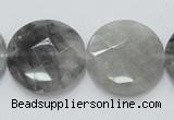 CCQ138 15.5 inches 25mm faceted coin cloudy quartz beads wholesale