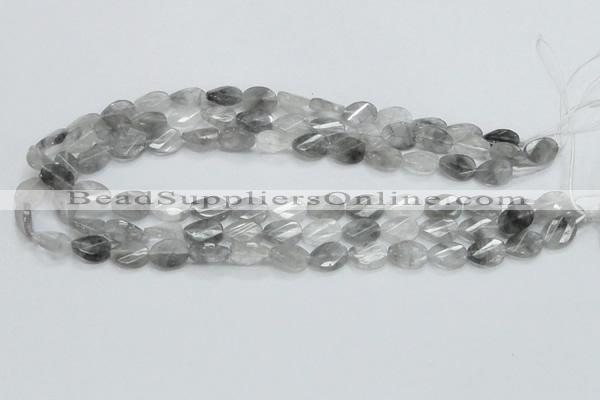 CCQ163 15.5 inches 10*14mm twisted & faceted oval cloudy quartz beads