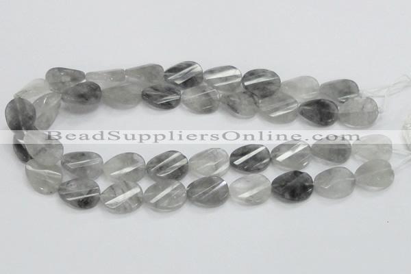 CCQ165 15.5 inches 12*20mm twisted & faceted oval cloudy quartz beads