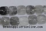 CCQ198 15.5 inches 10*10mm faceted square cloudy quartz beads