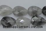 CCQ213 15.5 inches 13*18mm faceted flat teardrop cloudy quartz beads