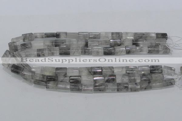 CCQ219 15.5 inches 10*15mm faceted & flat column cloudy quartz beads