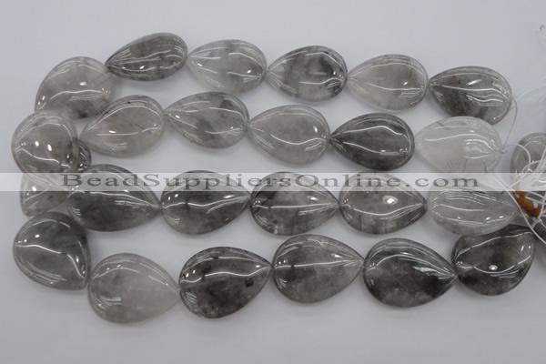 CCQ257 15.5 inches 25*35mm flat teardrop cloudy quartz beads