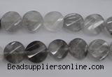 CCQ271 15.5 inches 10mm faceted & twisted coin cloudy quartz beads