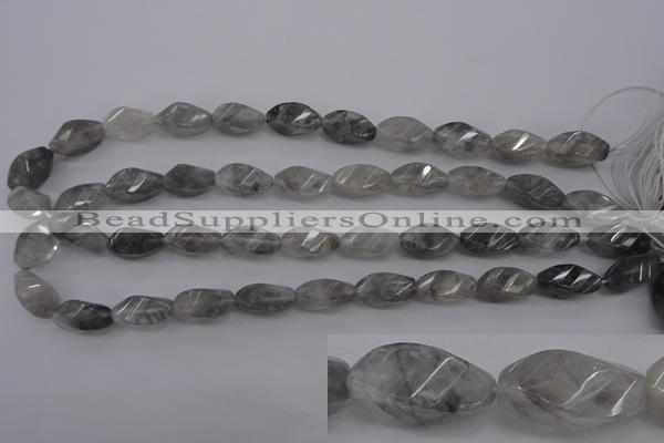 CCQ295 15.5 inches 10*18mm faceted & twisted rice cloudy quartz beads