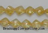 CCR16 15.5 inches 10*10mm faceted diamond natural citrine gemstone beads