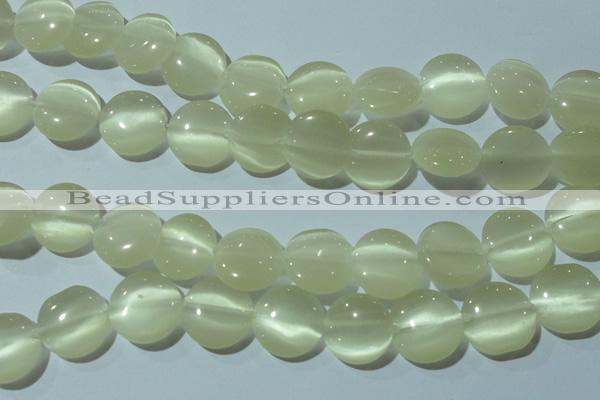 CCT541 15 inches 12mm flat round cats eye beads wholesale