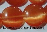 CCT572 15 inches 14mm flat round cats eye beads wholesale