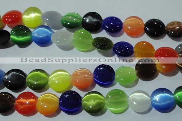 CCT581 15 inches 14mm flat round cats eye beads wholesale