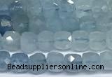 CCU1005 15 inches 4mm faceted cube aquamarine beads