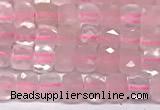 CCU1006 15 inches 4mm faceted cube rose quartz beads