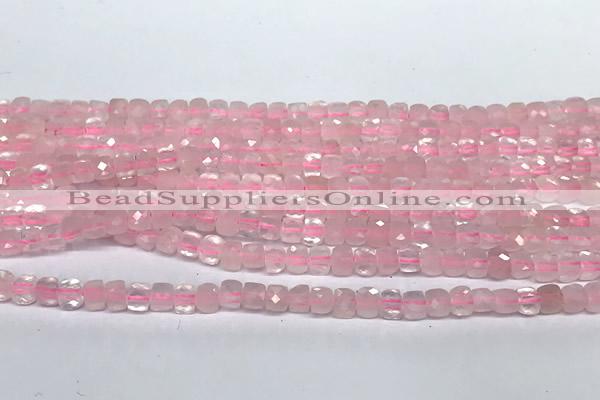 CCU1006 15 inches 4mm faceted cube rose quartz beads