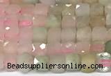 CCU1008 15 inches 4mm faceted cube morganite beads