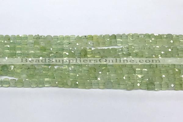 CCU1014 15 inches 4mm faceted cube prehnite beads