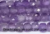 CCU1019 15 inches 4mm faceted cube amethyst beads