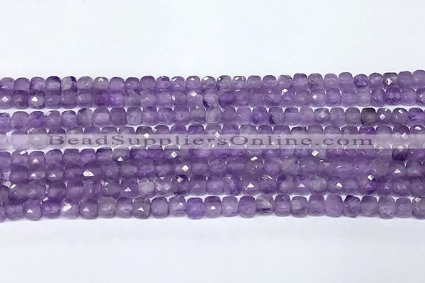 CCU1019 15 inches 4mm faceted cube amethyst beads