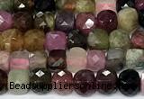 CCU1022 15 inches 4mm faceted cube tourmaline beads