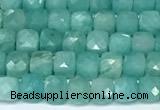 CCU1023 15 inches 4mm faceted cube amazonite beads