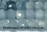 CCU1036 15 inches 6mm faceted cube aquamarine beads