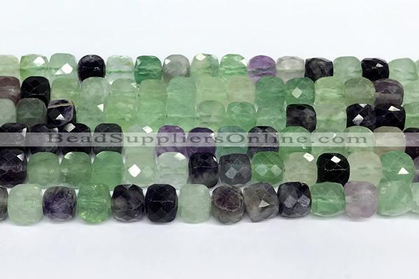 CCU1054 15 inches 8mm faceted cube fluorite beads