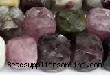 CCU1057 15 inches 8mm faceted cube tourmaline beads