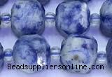 CCU1303 15 inches 9mm - 10mm faceted cube blue spot stone beads