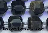 CCU1307 15 inches 9mm - 10mm faceted cube golden obsidian beads