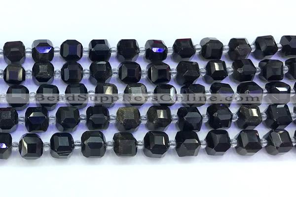 CCU1307 15 inches 9mm - 10mm faceted cube golden obsidian beads