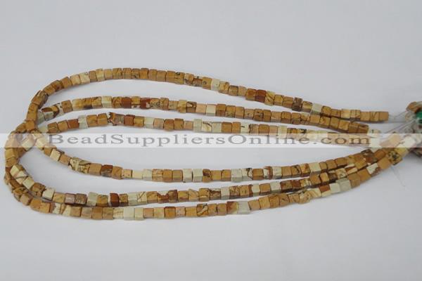 CCU29 15.5 inches 5*5mm cube picture jasper beads wholesale