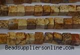 CCU309 15.5 inches 4*4mm cube picture jasper beads wholesale